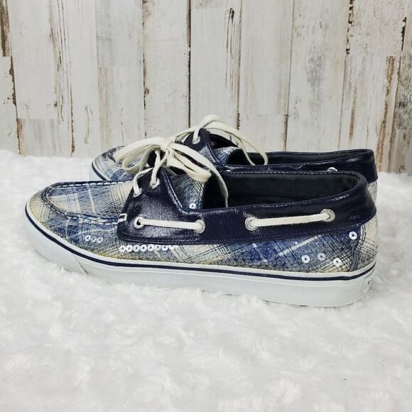 Sperry Topsider Shoes Sequin Blue Size 9.5 - Picture 2 of 11